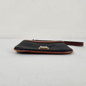 Dooney & Bourke Black Pebbled Leather Wristlet with Tan Trim