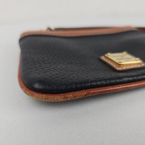 Dooney & Bourke Black Pebbled Leather Wristlet with Tan Trim