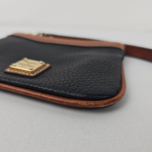 Dooney & Bourke Black Pebbled Leather Wristlet with Tan Trim