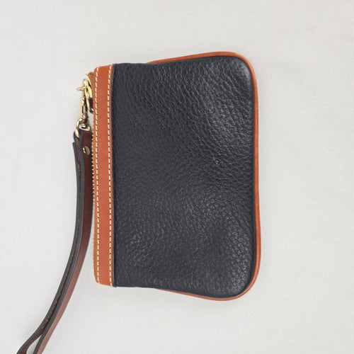 Dooney & Bourke Black Pebbled Leather Wristlet with Tan Trim