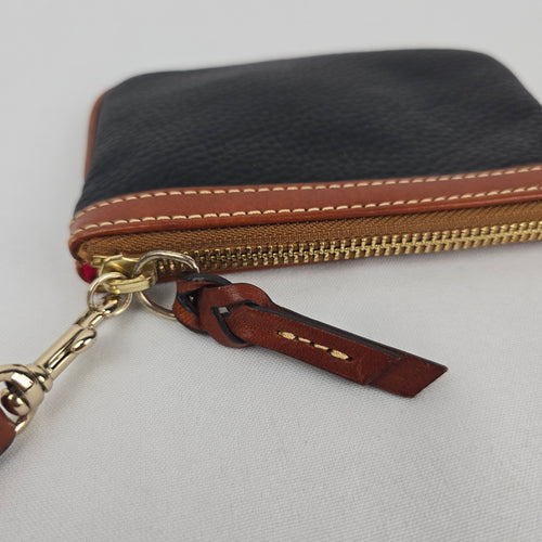 Dooney & Bourke Black Pebbled Leather Wristlet with Tan Trim