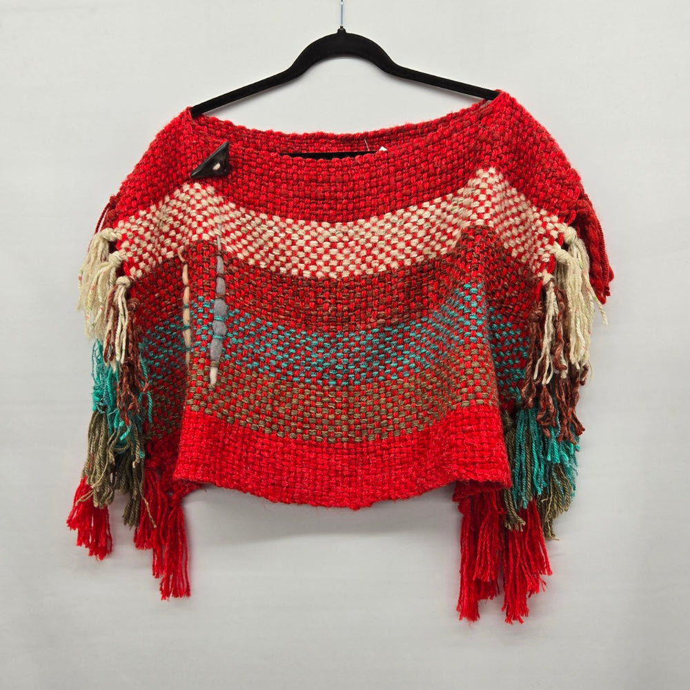 Women’s Multicolor Woven Fringe Poncho Sweater – Size S/M