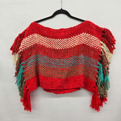Women’s Multicolor Woven Fringe Poncho Sweater – Size S/M