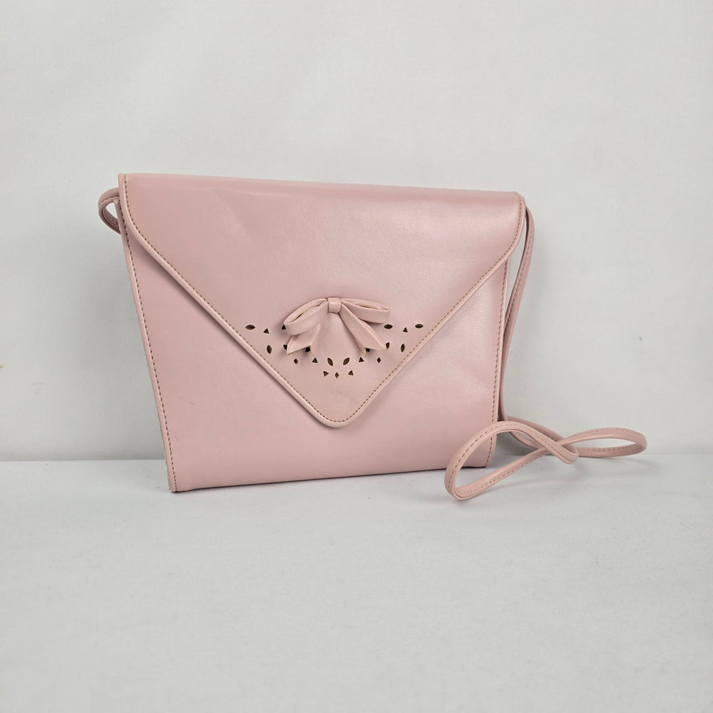 Vintage Pink Envelope Crossbody Clutch Purse with Bow Detail