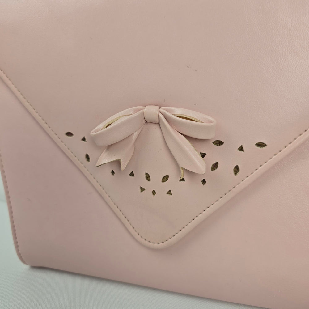 Vintage Pink Envelope Crossbody Clutch Purse with Bow Detail