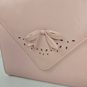 Vintage Pink Envelope Crossbody Clutch Purse with Bow Detail