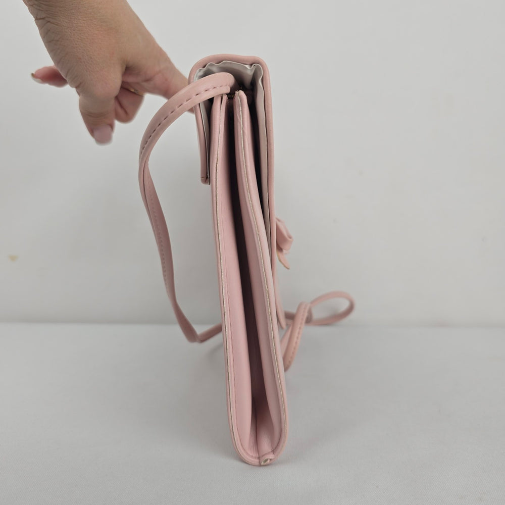 Vintage Pink Envelope Crossbody Clutch Purse with Bow Detail
