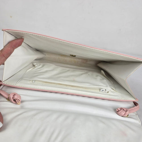 Vintage Pink Envelope Crossbody Clutch Purse with Bow Detail