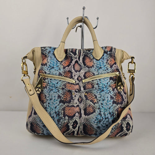 Aimee Kestenberg Multicolor Snake Print Satchel Handbag with Shoulder Strap