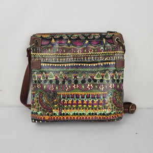Sakroots Multicolor Elephant Print Crossbody Bag with Brown Strap
