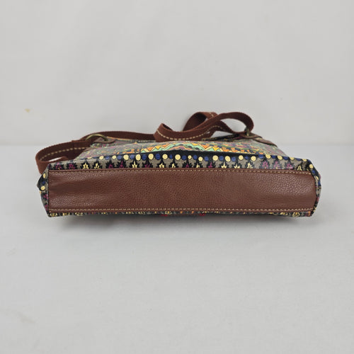 Sakroots Multicolor Elephant Print Crossbody Bag with Brown Strap