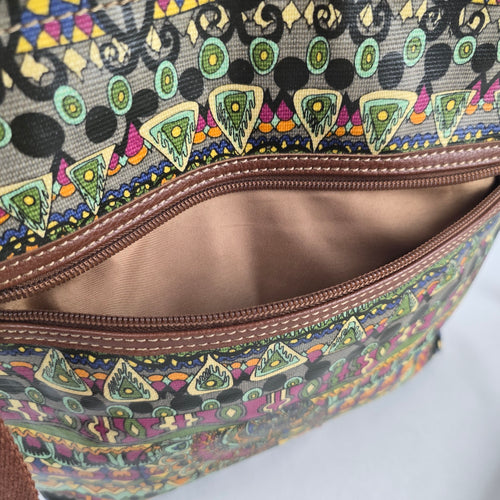 Sakroots Multicolor Elephant Print Crossbody Bag with Brown Strap