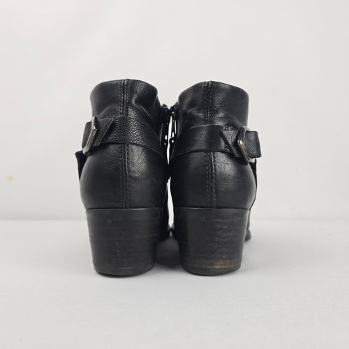 MJUS Black Leather Ankle Boots Side Zip Buckle – Size 7.5