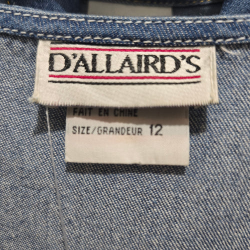 Vintage D’Allaird’s Blue Denim Floral Embroidered Button-Front Midi Dress – Size 12