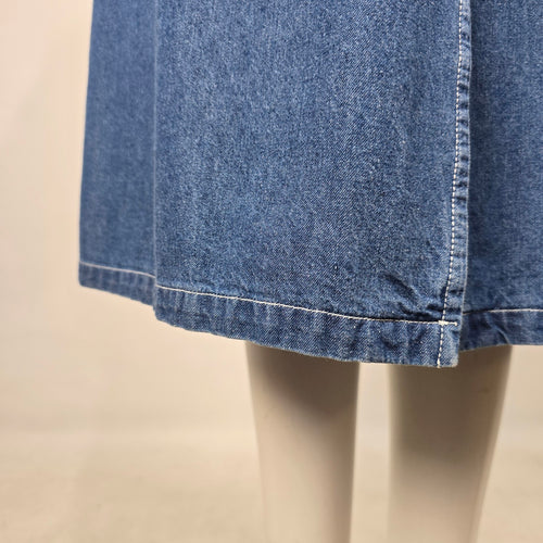 Vintage D’Allaird’s Blue Denim Floral Embroidered Button-Front Midi Dress – Size 12