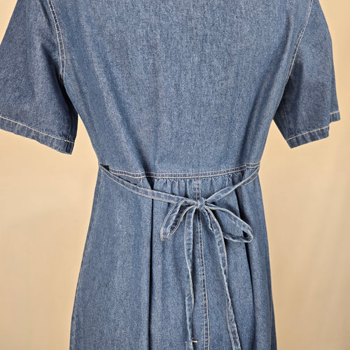 Vintage D’Allaird’s Blue Denim Floral Embroidered Button-Front Midi Dress – Size 12