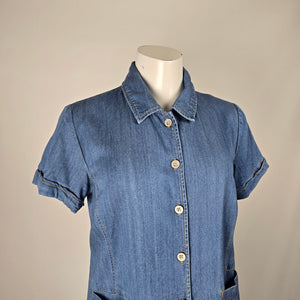 Cabi Blue Denim Button-Front Short Sleeve Shirt Dress – Size S