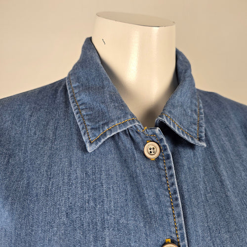 Cabi Blue Denim Button-Front Short Sleeve Shirt Dress – Size S