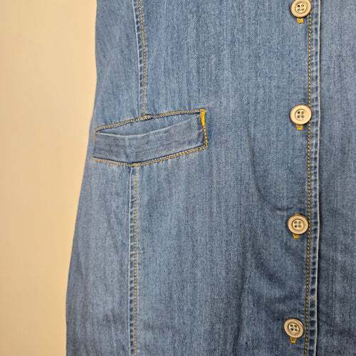 Cabi Blue Denim Button-Front Short Sleeve Shirt Dress – Size S