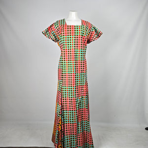 Handmade Multicolor Geometric Print Flutter Sleeve Maxi Dress – Size L-XL