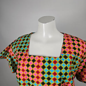 Handmade Multicolor Geometric Print Flutter Sleeve Maxi Dress – Size L-XL