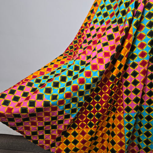 Handmade Multicolor Geometric Print Flutter Sleeve Maxi Dress – Size L-XL