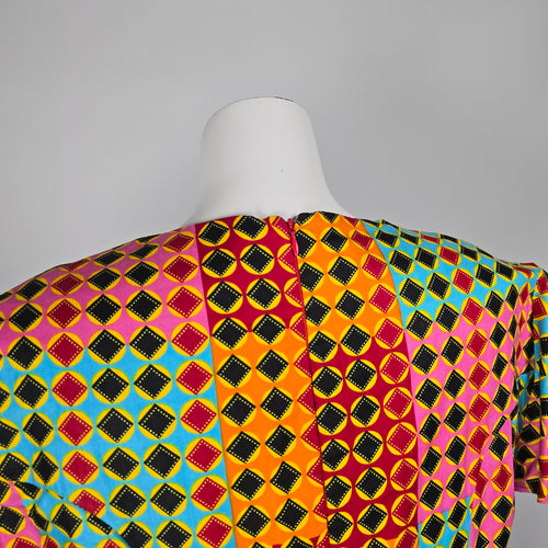 Handmade Multicolor Geometric Print Flutter Sleeve Maxi Dress – Size L-XL