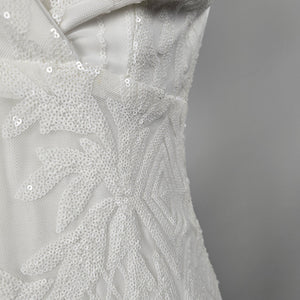 Love & Lemonade White Sequin Deep V High Slit Maxi Dress – Size S