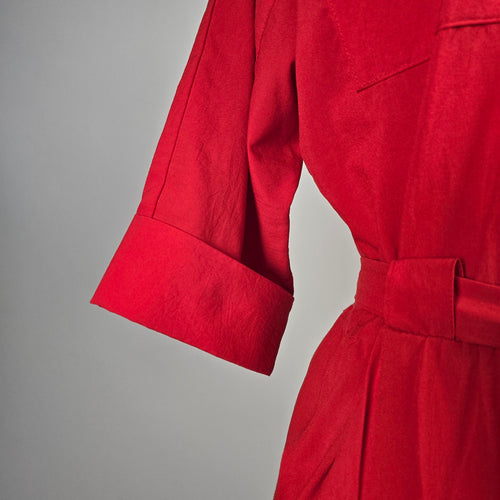 Vintage Michael Phillips Vintage Red Utility Jumpsuit Gold Button Belted - Size S/M