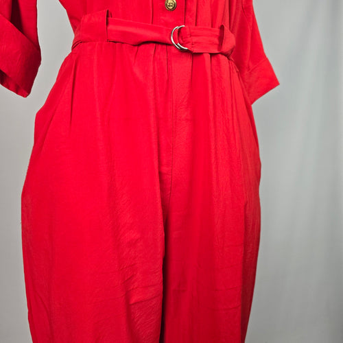 Vintage Michael Phillips Vintage Red Utility Jumpsuit Gold Button Belted - Size S/M