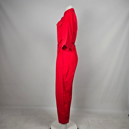Vintage Michael Phillips Vintage Red Utility Jumpsuit Gold Button Belted - Size S/M