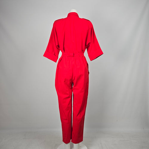 Vintage Michael Phillips Vintage Red Utility Jumpsuit Gold Button Belted - Size S/M