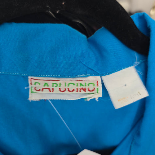 Vintage Capucino Vintage Bright Blue Button Front Utility Jumpsuit Elastic Waist - Size S-M