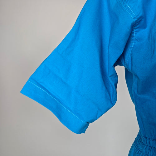 Vintage Capucino Vintage Bright Blue Button Front Utility Jumpsuit Elastic Waist - Size S-M