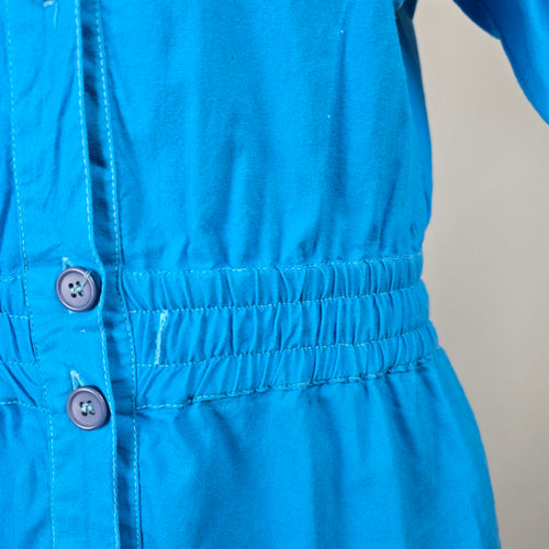 Vintage Capucino Vintage Bright Blue Button Front Utility Jumpsuit Elastic Waist - Size S-M