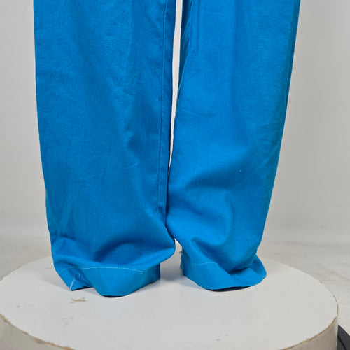 Vintage Capucino Vintage Bright Blue Button Front Utility Jumpsuit Elastic Waist - Size S-M
