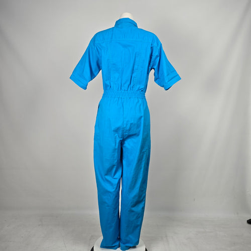 Vintage Capucino Vintage Bright Blue Button Front Utility Jumpsuit Elastic Waist - Size S-M