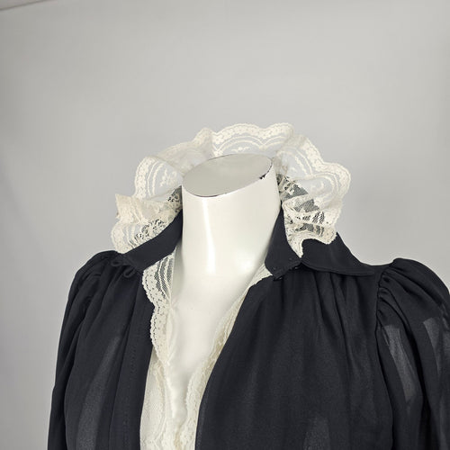 Vintage Joseph Ribkoff Black Sheer Lace Ruffle Collar Jumpsuit Long Sleeve - Size 5