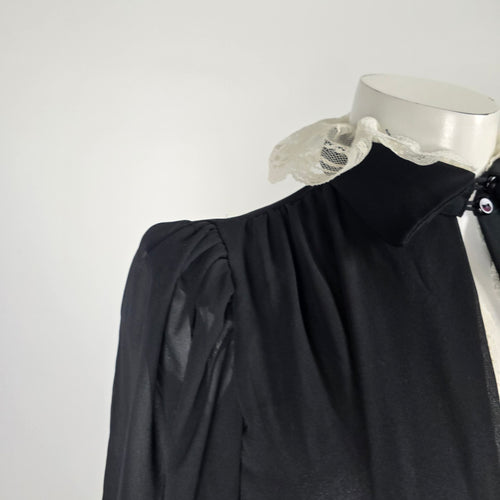 Vintage Joseph Ribkoff Black Sheer Lace Ruffle Collar Jumpsuit Long Sleeve - Size 5