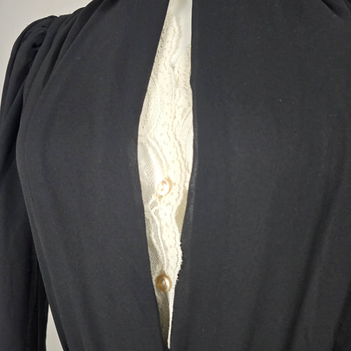 Vintage Joseph Ribkoff Black Sheer Lace Ruffle Collar Jumpsuit Long Sleeve - Size 5
