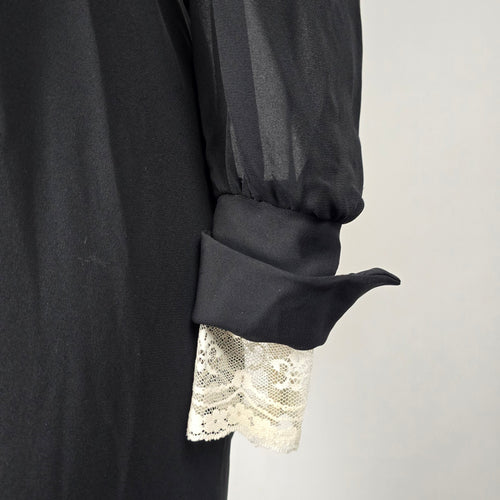 Vintage Joseph Ribkoff Black Sheer Lace Ruffle Collar Jumpsuit Long Sleeve - Size 5