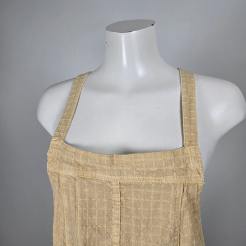 Free People Savanna Beige Textured Wide Leg Utility Overalls Jumpsuit - Size M