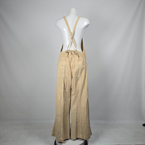 Free People Savanna Beige Textured Wide Leg Utility Overalls Jumpsuit - Size M