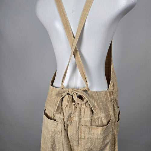 Free People Savanna Beige Textured Wide Leg Utility Overalls Jumpsuit - Size M