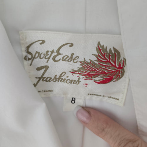 Vintage SportEase Fashions White Double-Breasted Belted Trench Coat – Size 8