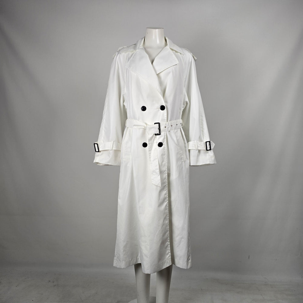 Vintage SportEase Fashions White Double-Breasted Belted Trench Coat – Size 8