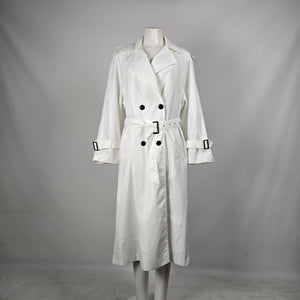 Vintage SportEase Fashions White Double-Breasted Belted Trench Coat – Size 8