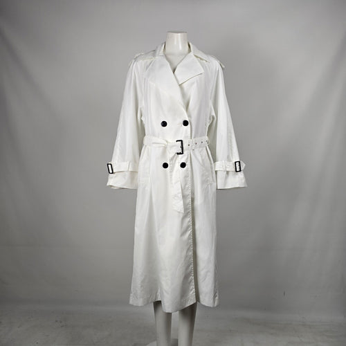 Vintage SportEase Fashions White Double-Breasted Belted Trench Coat – Size 8
