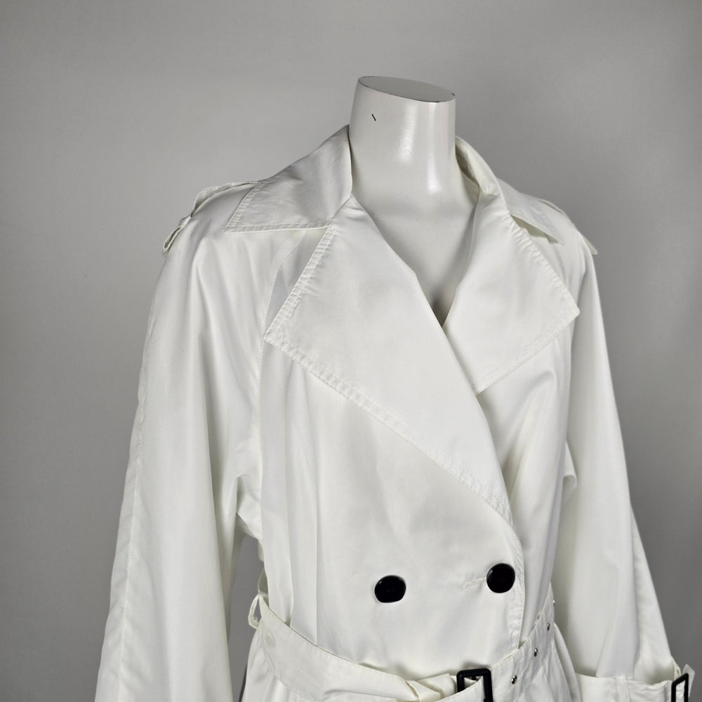 Vintage SportEase Fashions White Double-Breasted Belted Trench Coat – Size 8