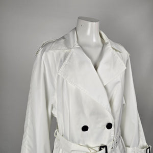 Vintage SportEase Fashions White Double-Breasted Belted Trench Coat – Size 8